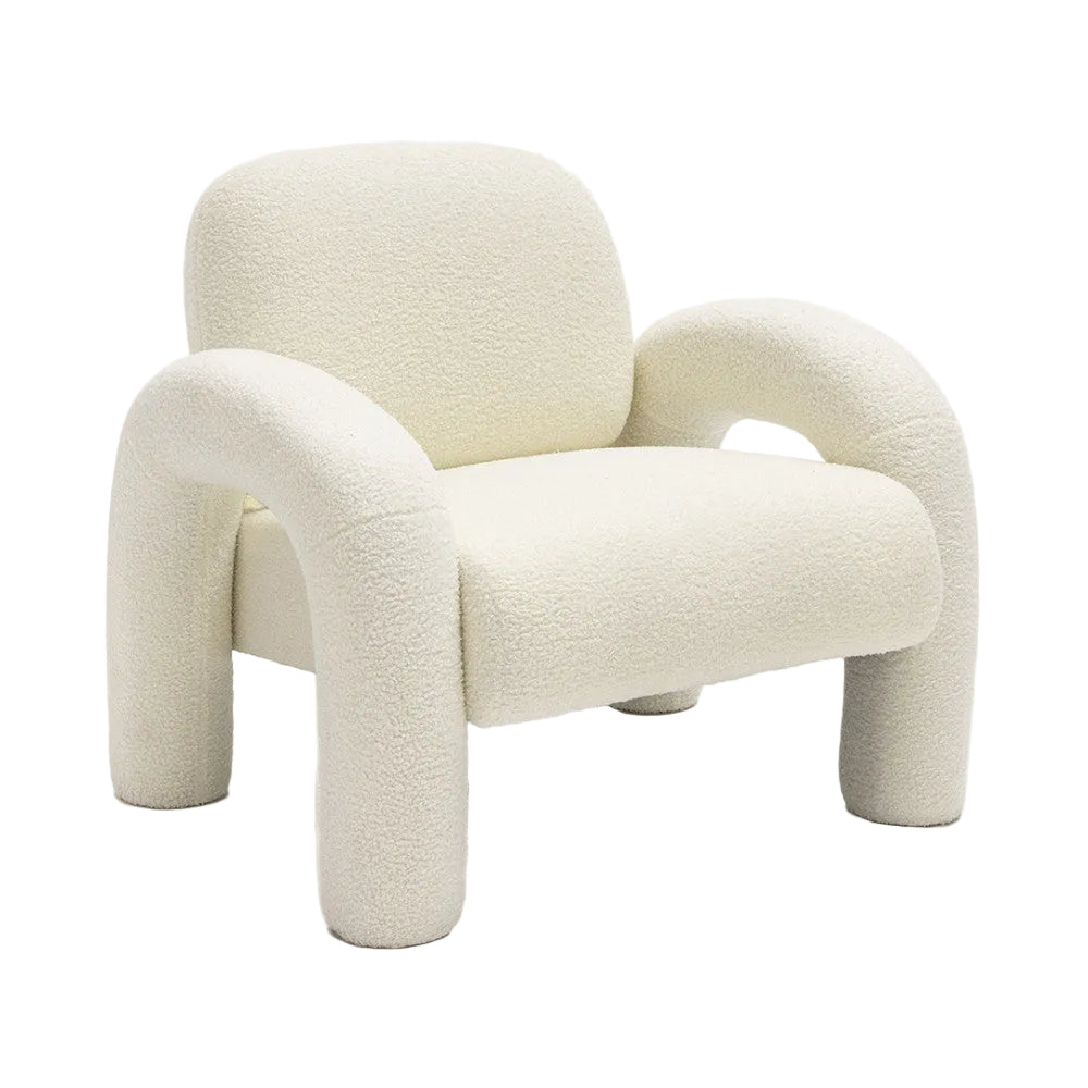 Fauteuil DRAWER Mio en tissu bouclette blanc