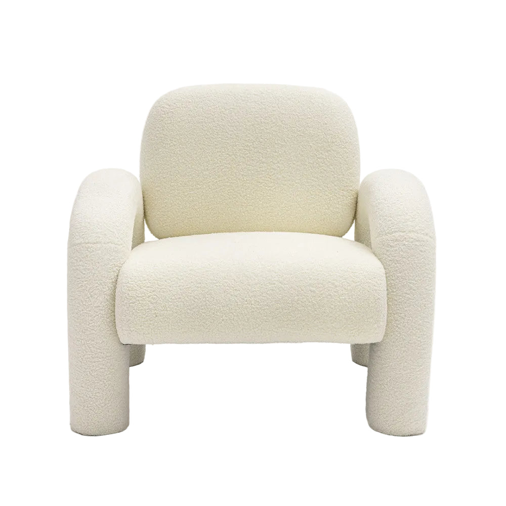 Fauteuil DRAWER Mio en tissu bouclette blanc