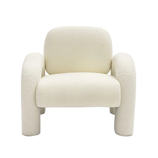 Fauteuil DRAWER Mio en tissu bouclette blanc