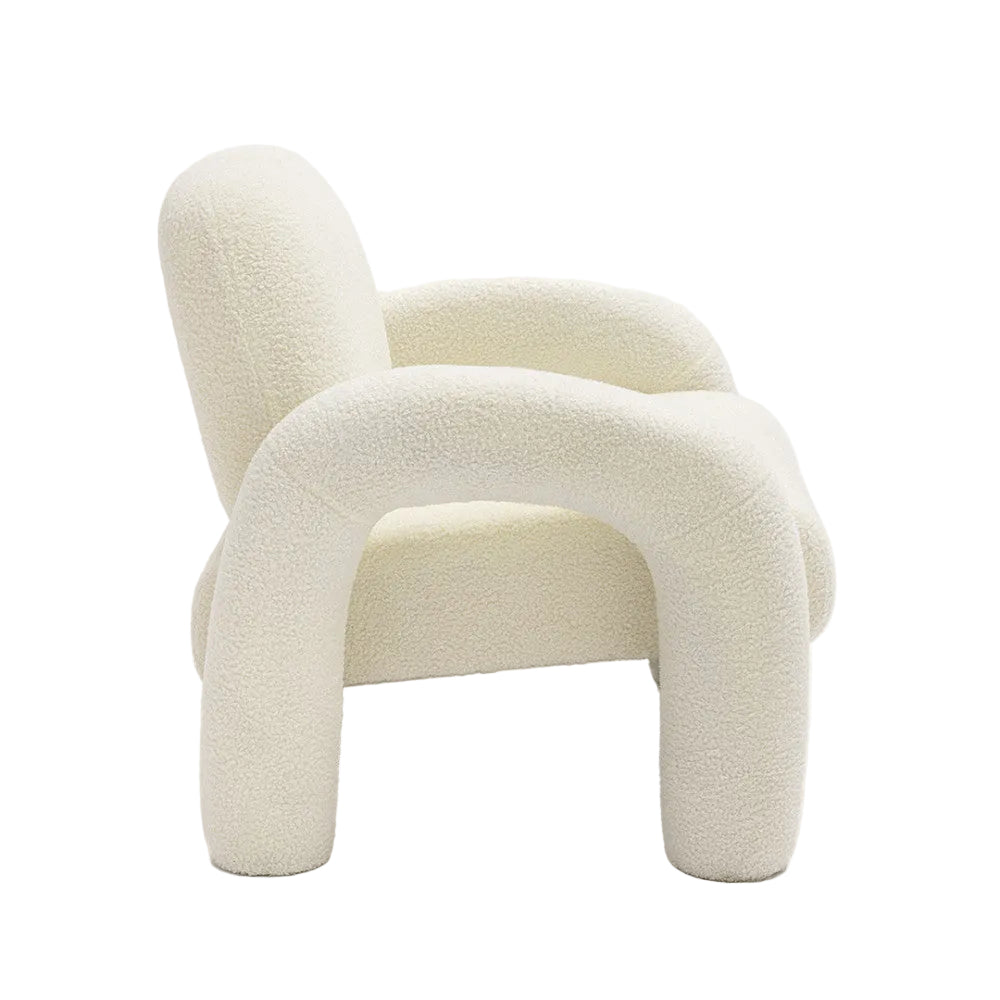 Fauteuil DRAWER Mio en tissu bouclette blanc