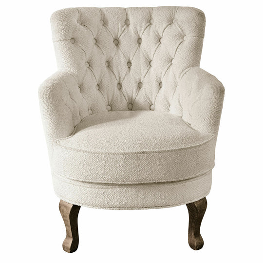 Fauteuil capitonné LOBERON Calgary en tissu bouclette crème — photo produit