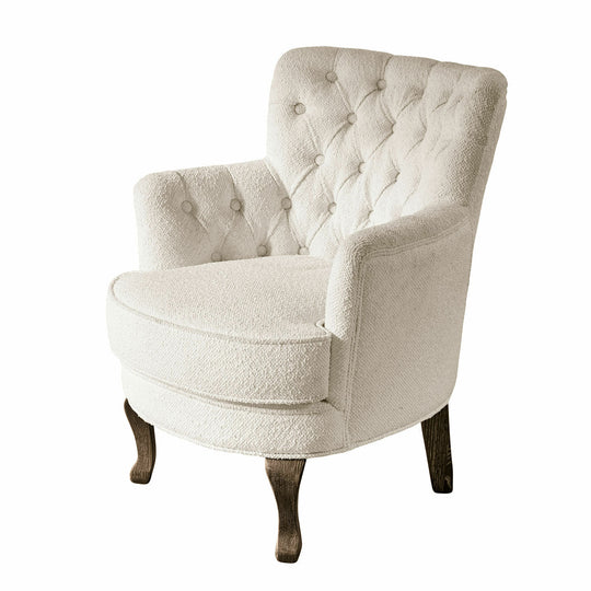 Fauteuil capitonné LOBERON Calgary en tissu bouclette crème — photo produit