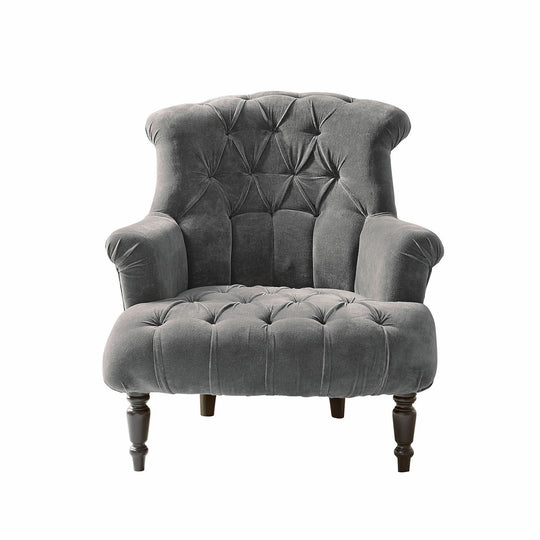 Fauteuil Chesterfield LOBERON Parranquet en velours gris — photo produit