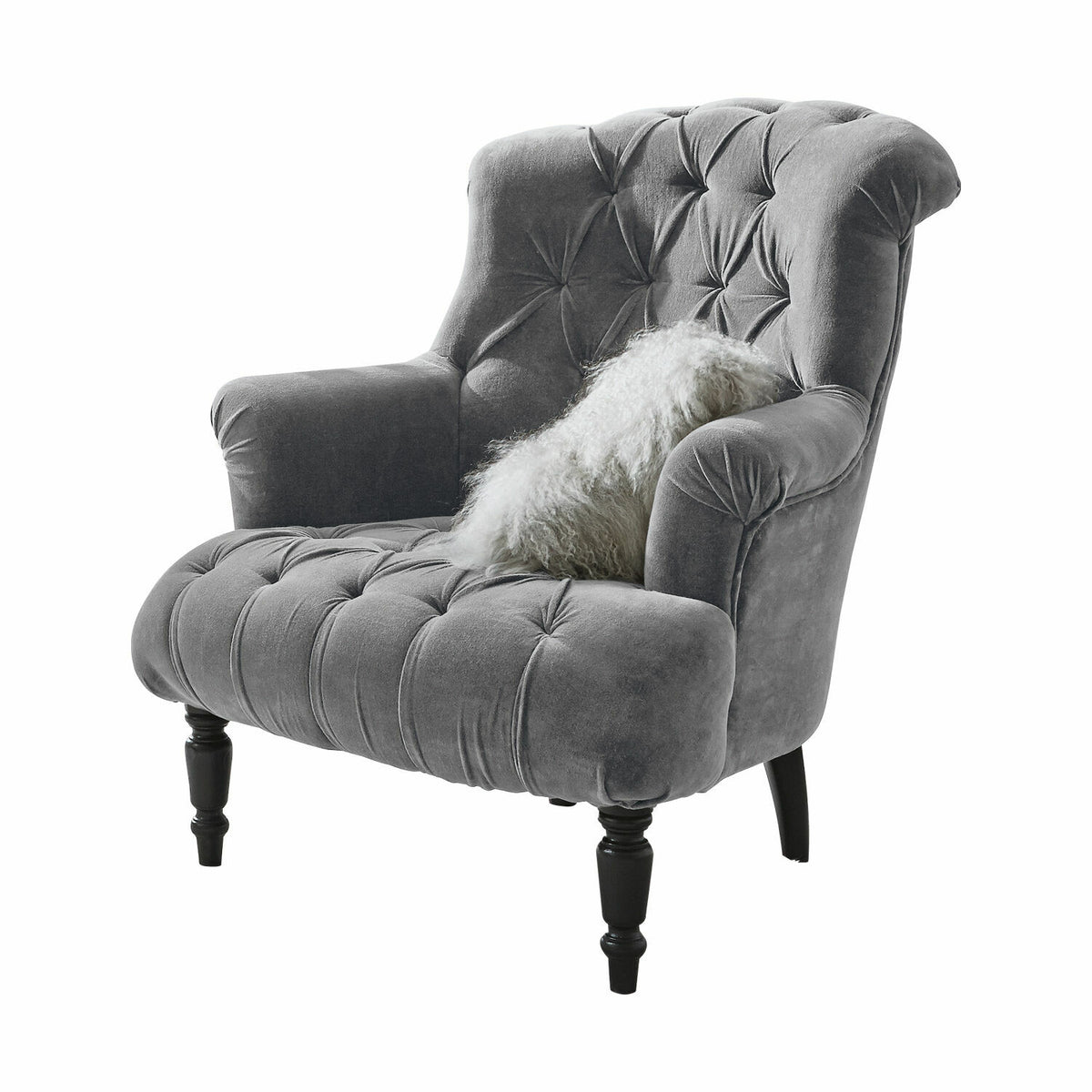 Fauteuil Chesterfield LOBERON Parranquet en velours gris — photo produit