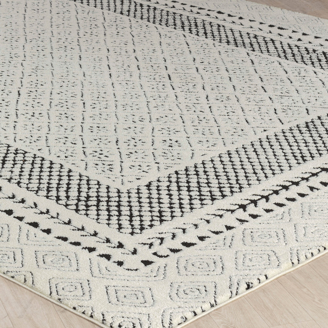 Tapis Scandinave Bohème Ivoire/Noir Monaco