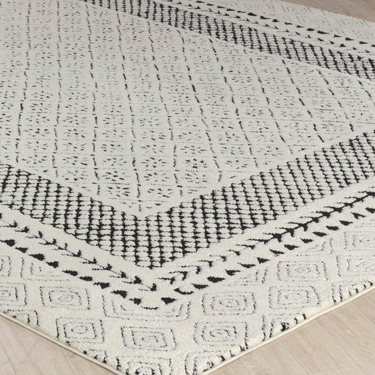 Tapis Scandinave Bohème Ivoire/Noir Monaco