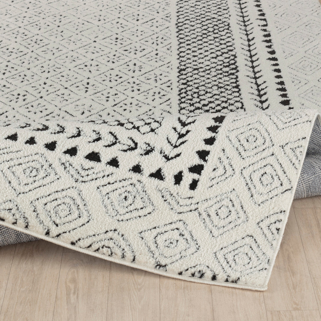 Tapis Scandinave Bohème Ivoire/Noir Monaco