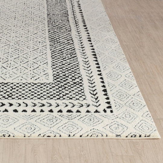 Tapis Scandinave Bohème Ivoire/Noir Monaco