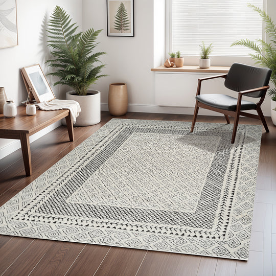 Tapis Scandinave Bohème Ivoire/Noir Monaco
