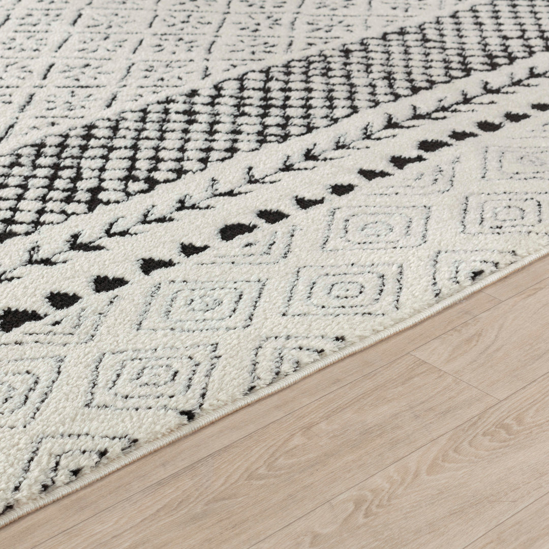 Tapis Scandinave Bohème Ivoire/Noir Monaco