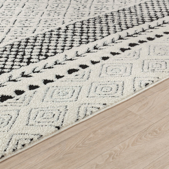 Tapis Scandinave Bohème Ivoire/Noir Monaco