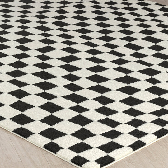 Tapis Scandinave à Carreaux Noir/Blanc Gijon