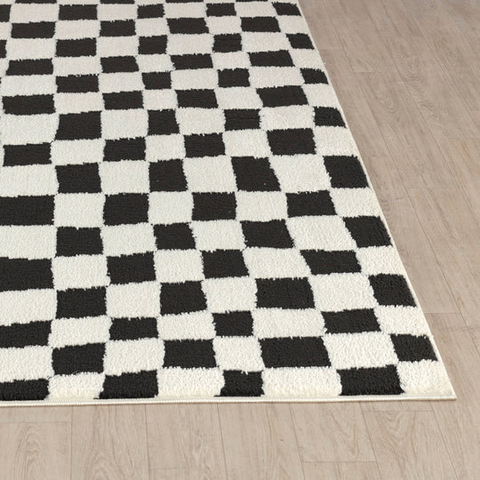 Tapis Scandinave à Carreaux Noir/Blanc Gijon