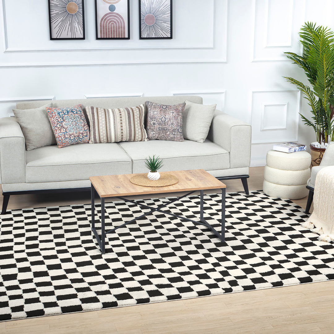 Tapis Scandinave à Carreaux Noir/Blanc Gijon