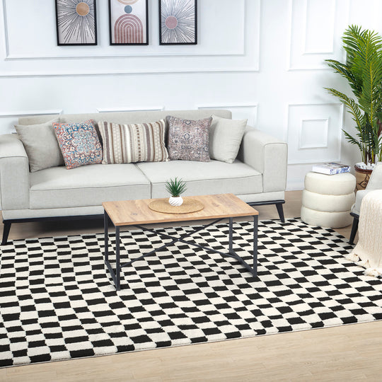 Tapis Scandinave à Carreaux Noir/Blanc Gijon