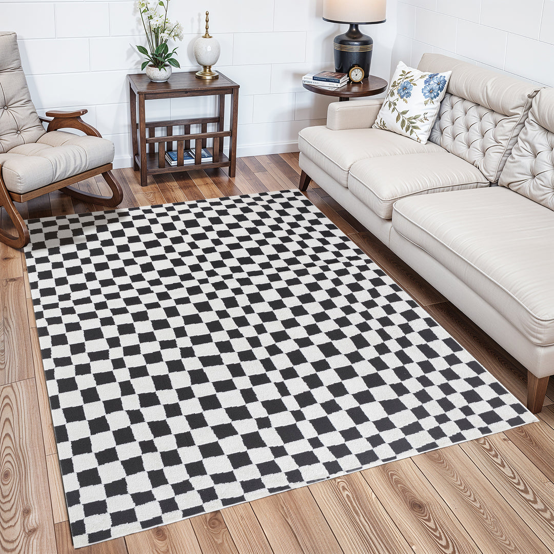 Tapis Scandinave à Carreaux Noir/Blanc Gijon