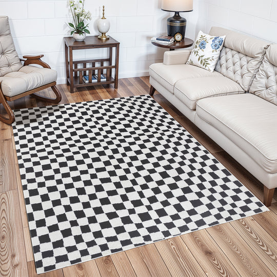 Tapis Scandinave à Carreaux Noir/Blanc Gijon