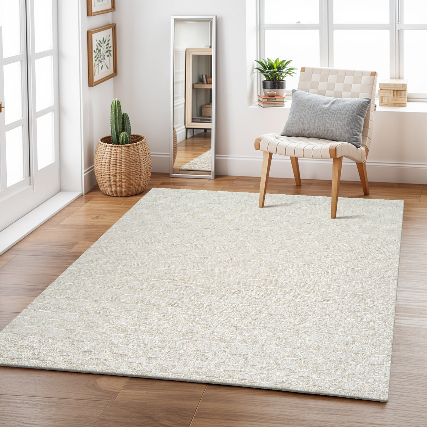 Tapis Scandinave à Carreaux Ivoire Gijon