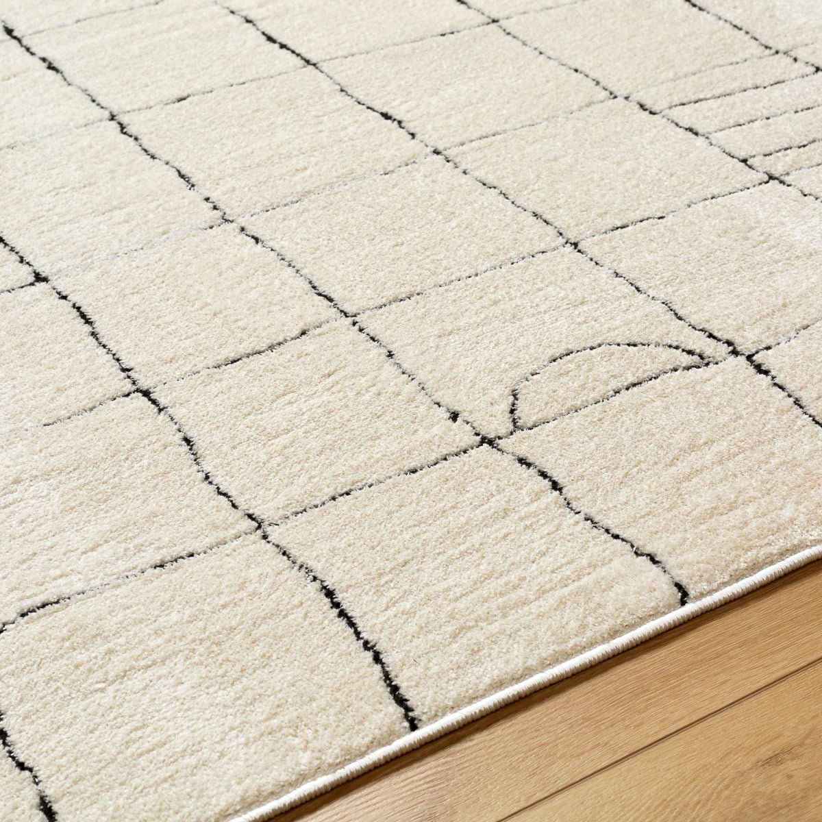Tapis SURYA Inchon scandinave, motif quadrillage de lignes anthracite sur fond crème, vue 12