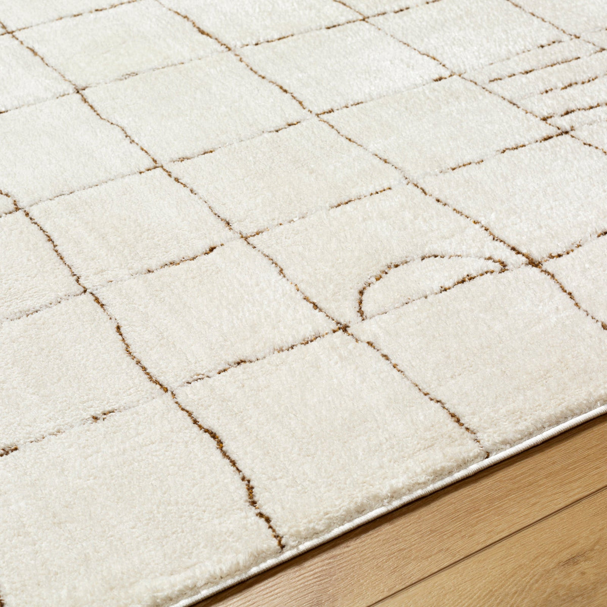 Tapis SURYA Inchon scandinave, motif quadrillage terracotta sur fond crème, vue 12
