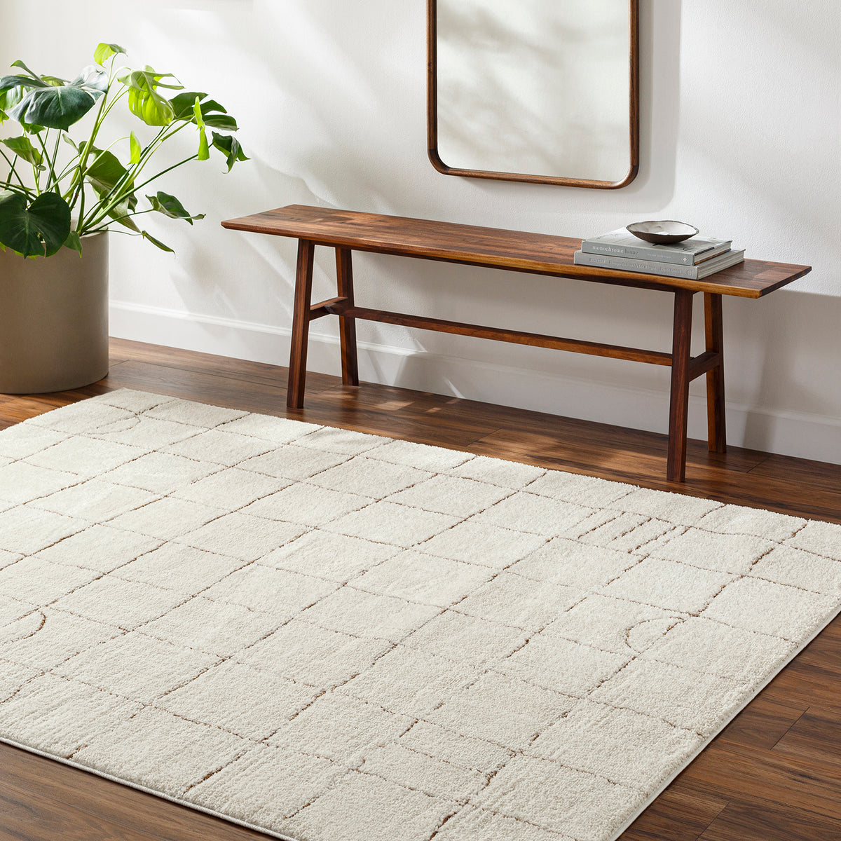 Tapis SURYA Inchon scandinave, motif quadrillage terracotta sur fond crème, vue 9
