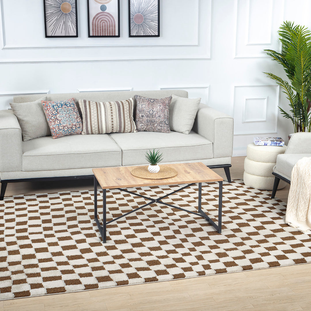 Tapis Scandinave à Carreaux Terracotta Gijon