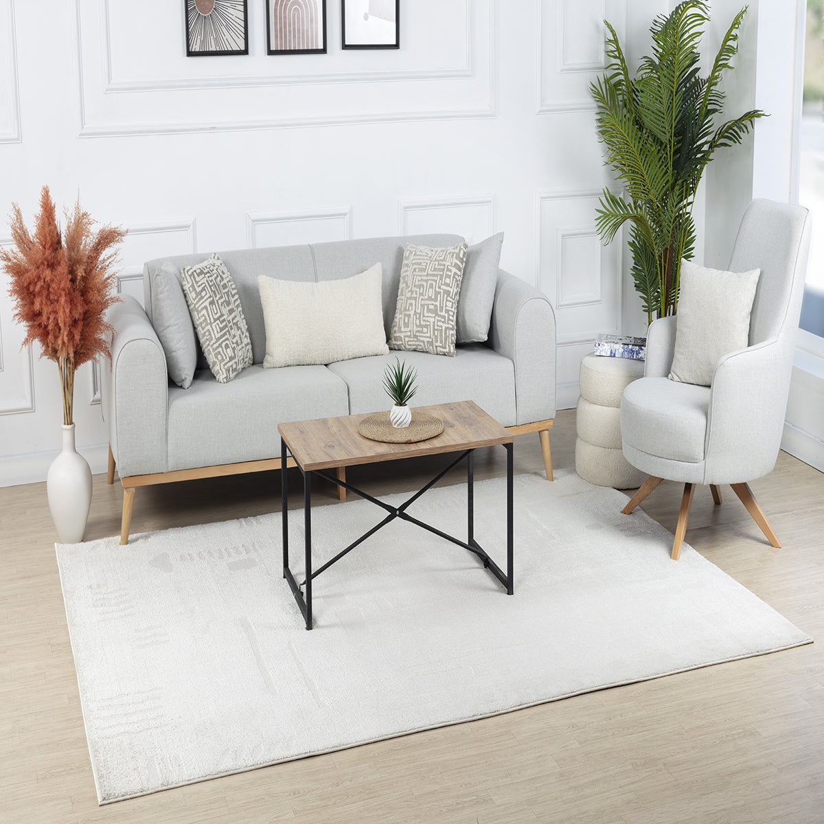 Tapis Scandinave Moderne Ivoire/Blanc Osna