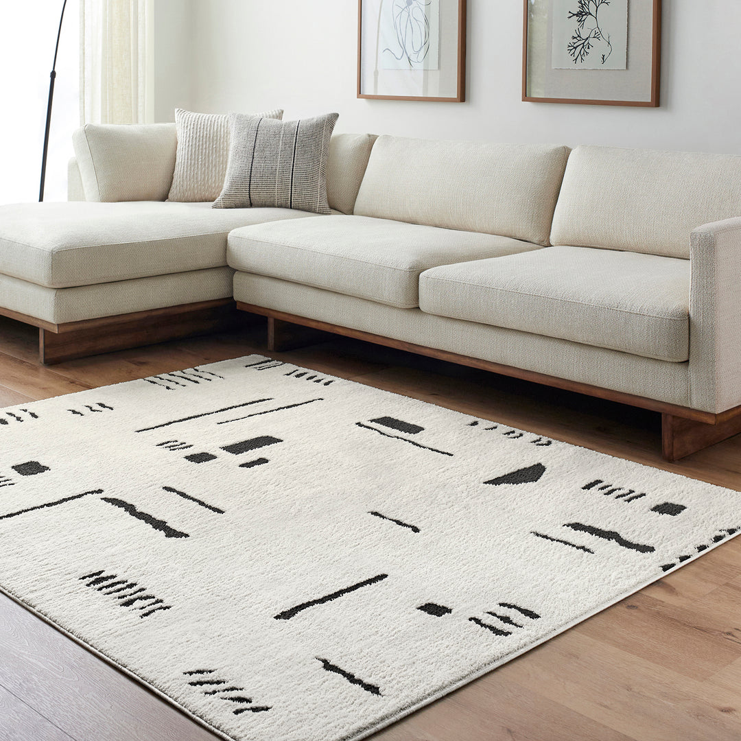 Tapis Scandinave Moderne Ivoire/Noir Osna