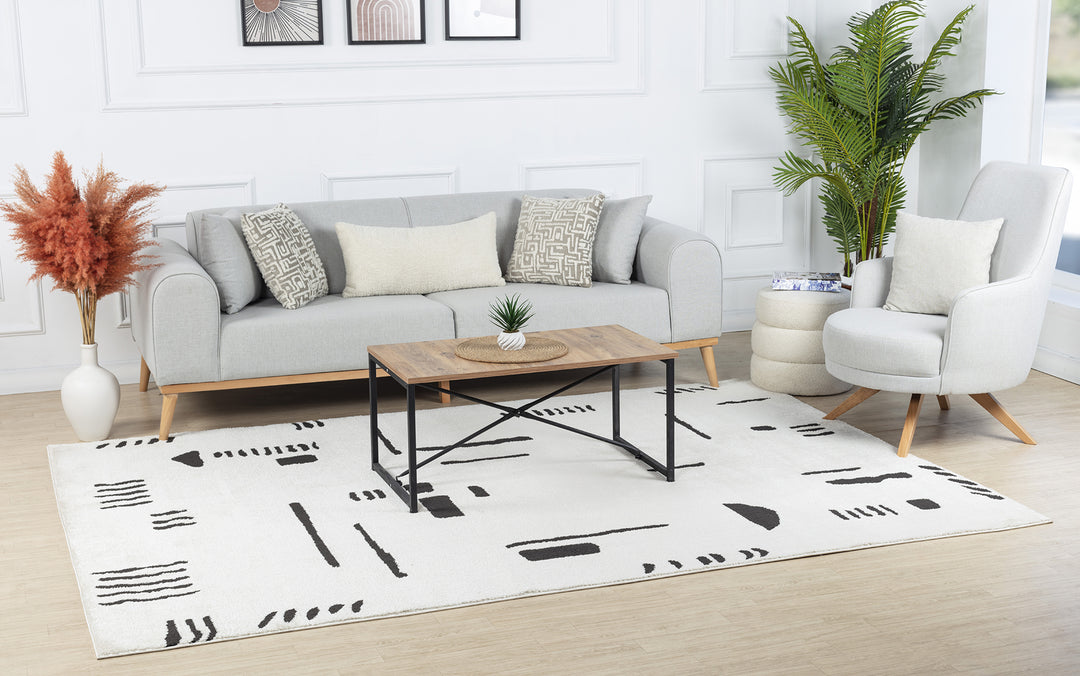 Tapis Scandinave Moderne Ivoire/Noir Osna