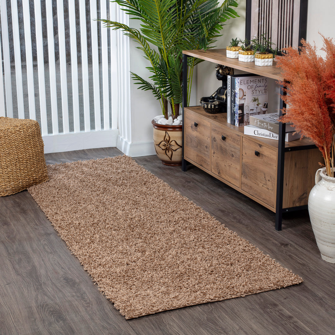 Tapis de Couloir Shaggy Moderne Beige Foncé Boracay