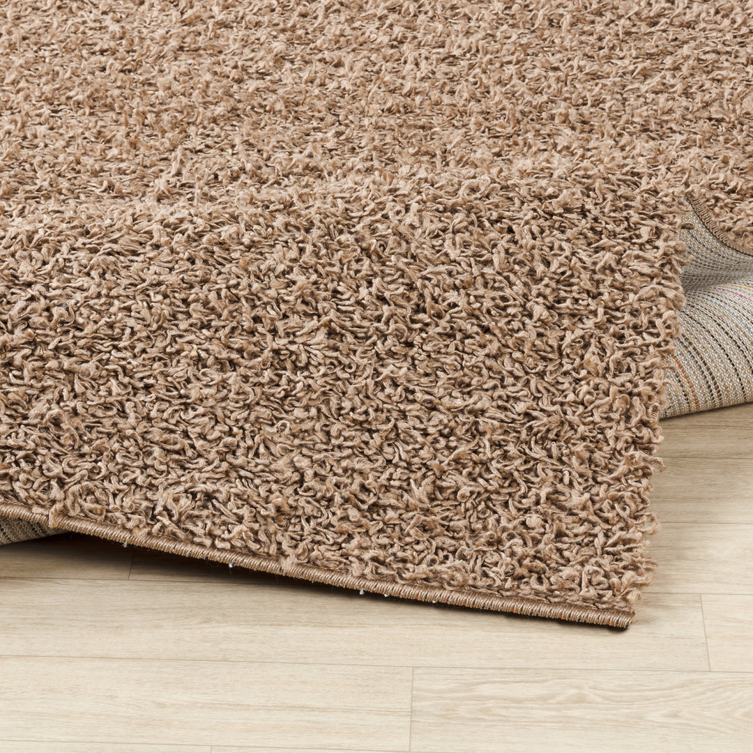 Tapis Rond Shaggy Moderne Beige Foncé Rond Boracay