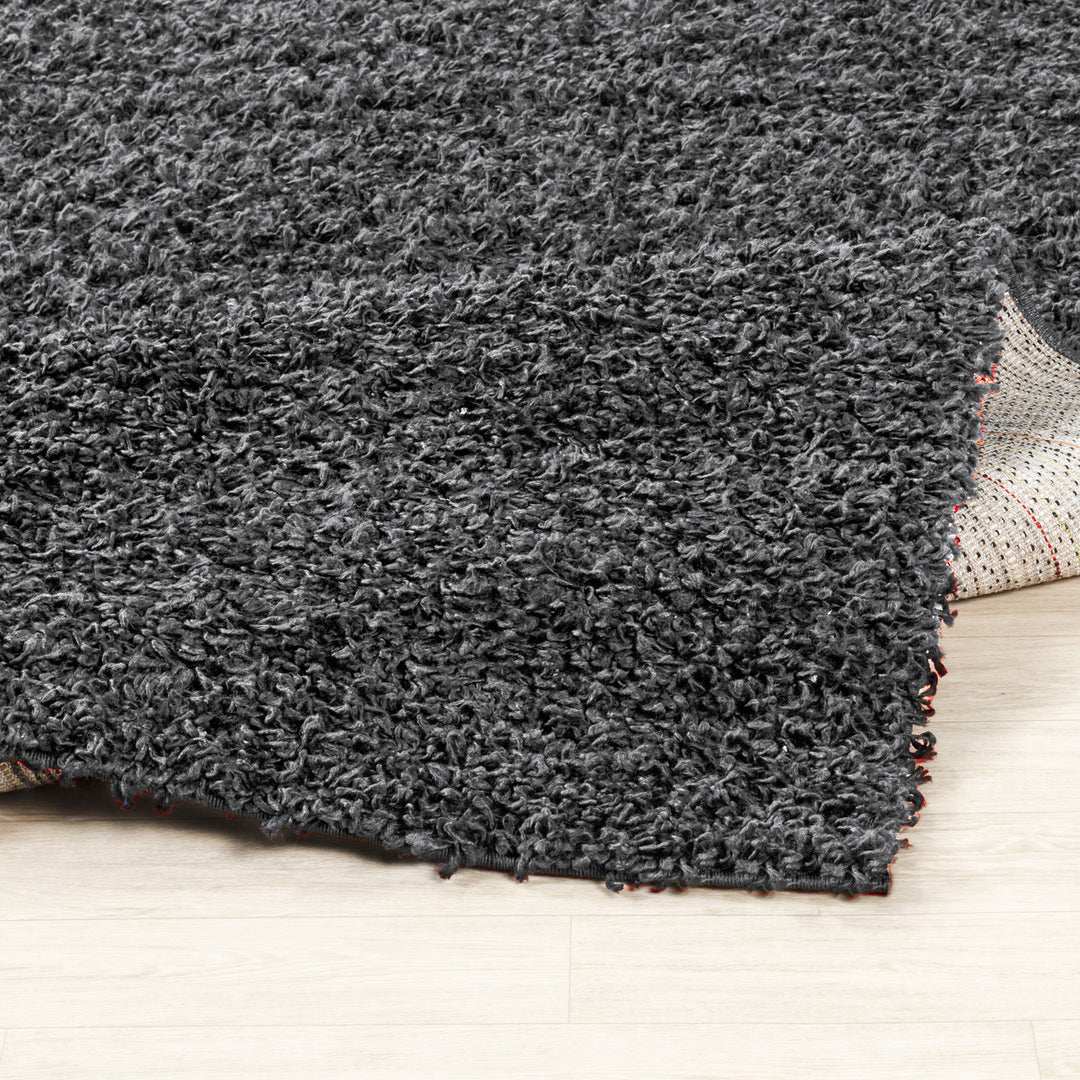 Tapis Rond Shaggy Moderne Gris Foncé Rond Boracay