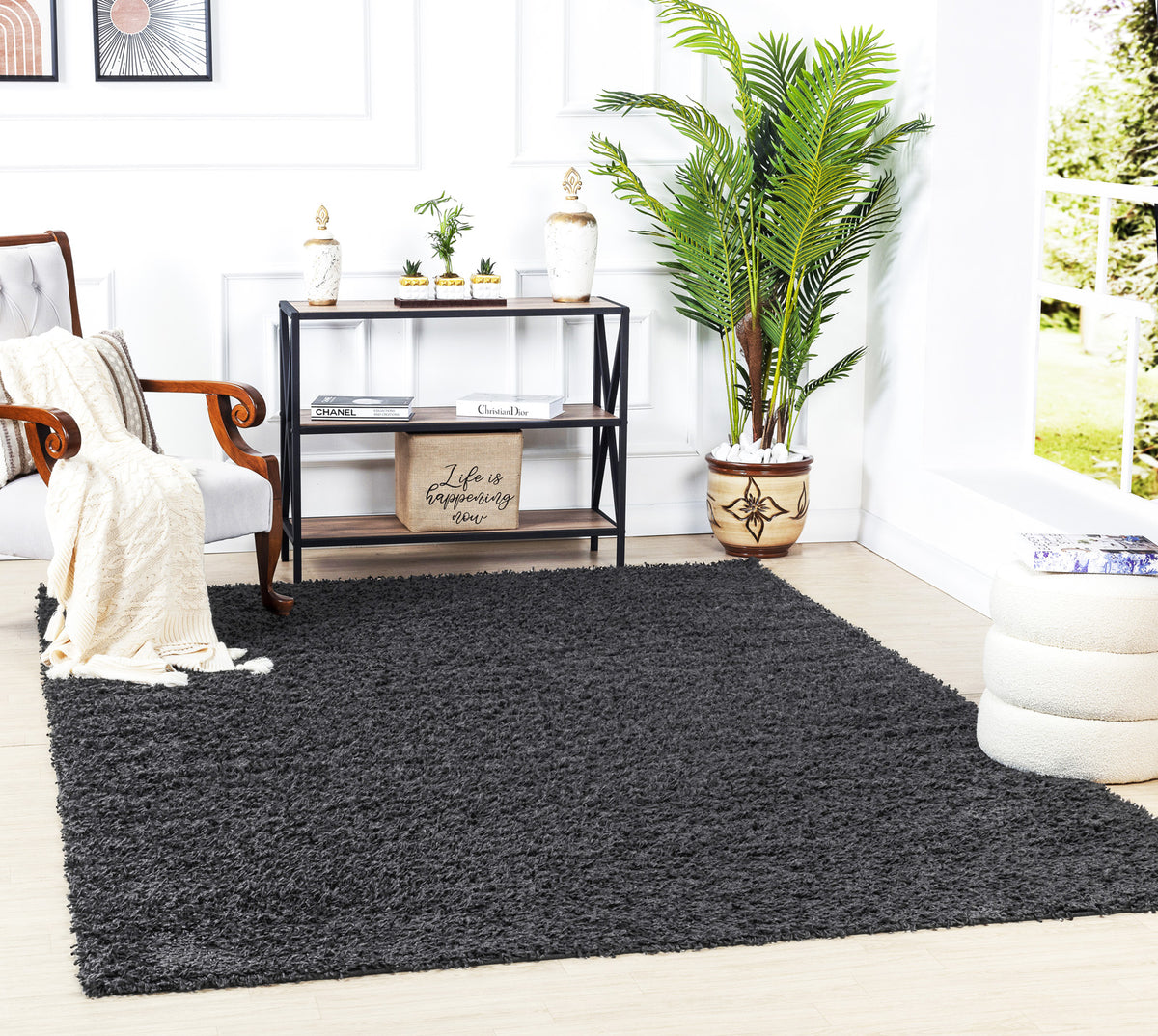 Tapis SURYA Boracay shaggy moderne, uni à poils longs gris anthracite