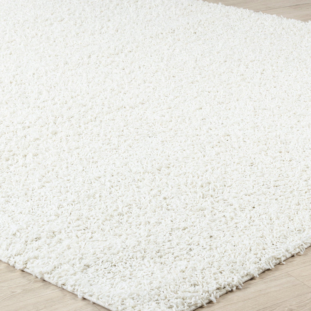 Tapis Rond Shaggy Moderne Blanc Rond Boracay