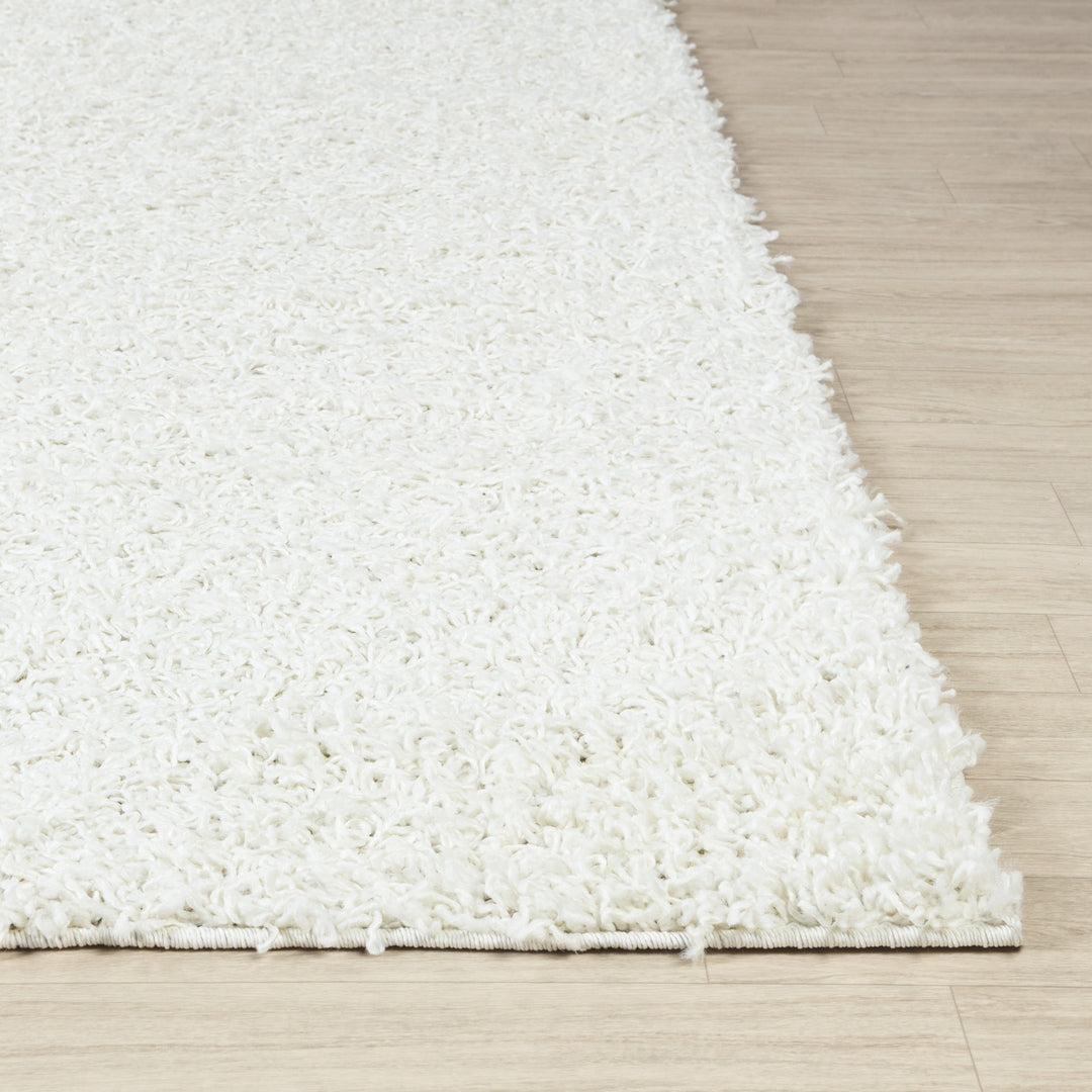 Tapis Rond Shaggy Moderne Blanc Rond Boracay