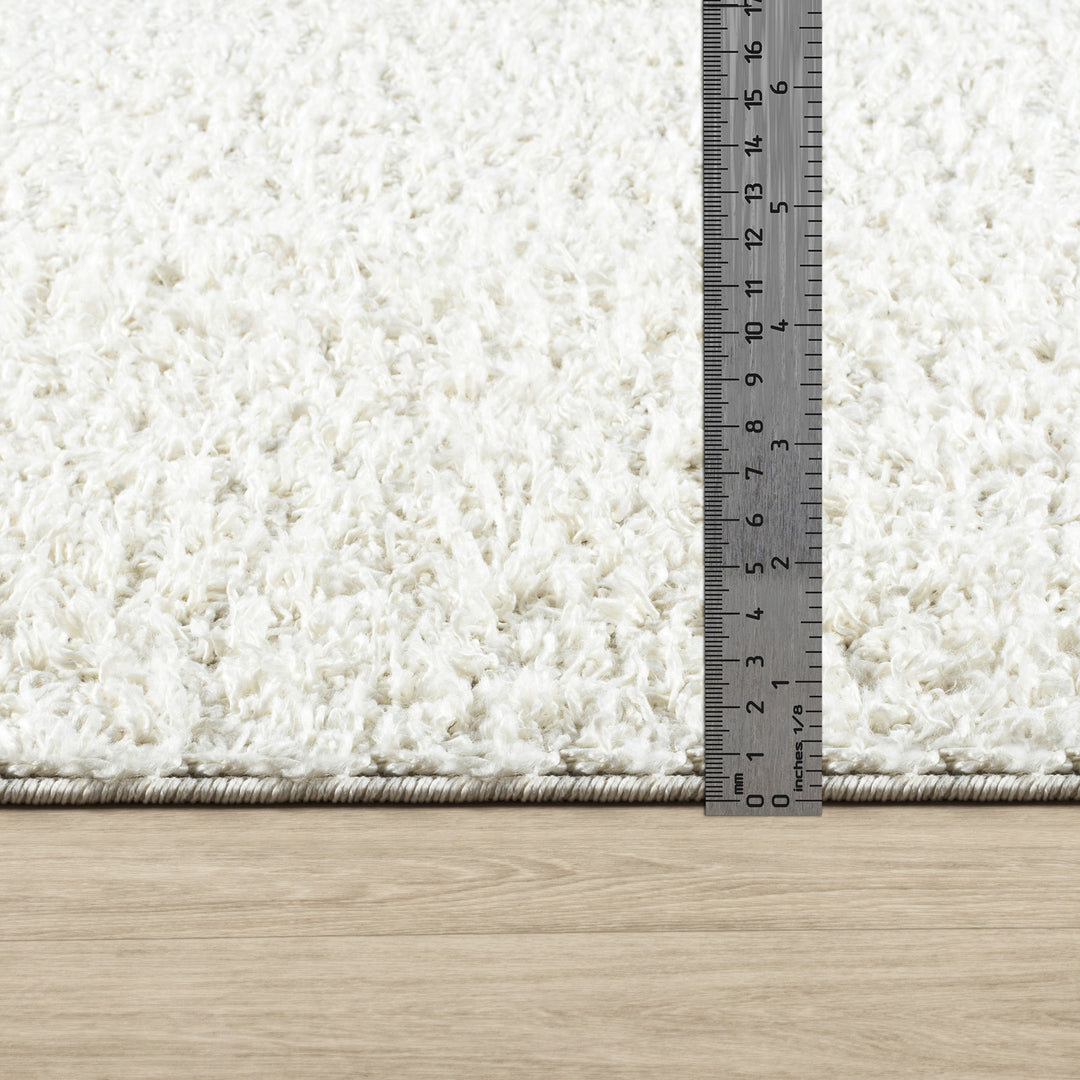 Tapis Rond Shaggy Moderne Blanc Rond Boracay