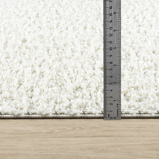 Tapis Rond Shaggy Moderne Blanc Rond Boracay