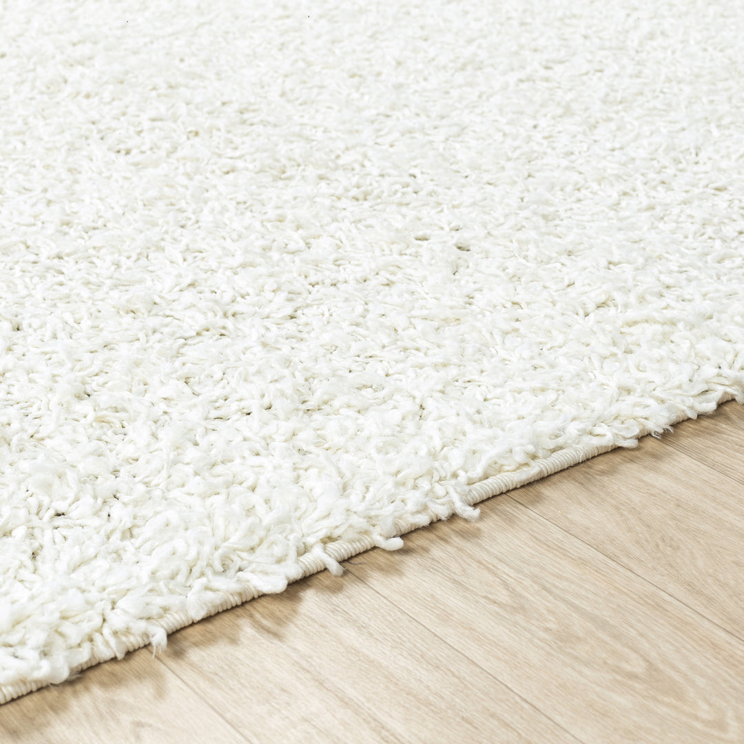 Tapis Rond Shaggy Moderne Blanc Rond Boracay
