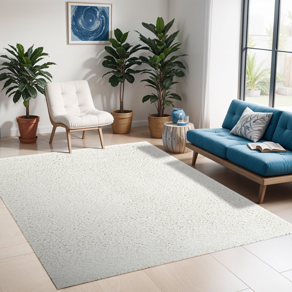 Tapis rond SURYA Boracay shaggy uni, poils longs blancs, vue 12
