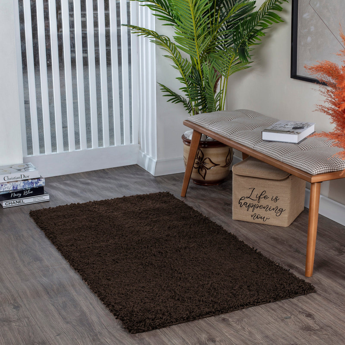 Tapis SURYA Boracay shaggy, poils longs uni marron foncé, vue 11