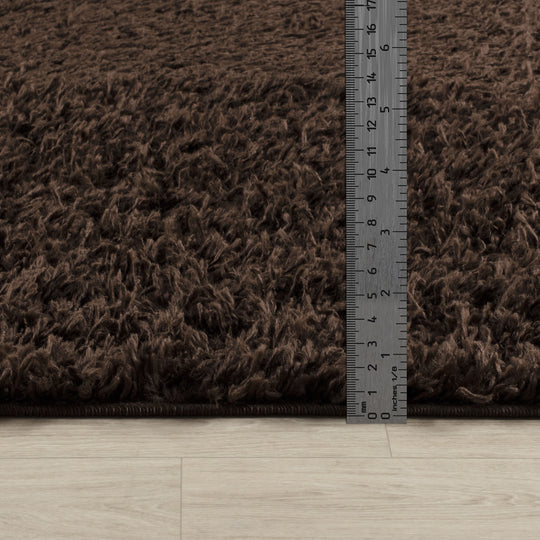 Tapis de Couloir Shaggy Moderne Marron Foncé Boracay