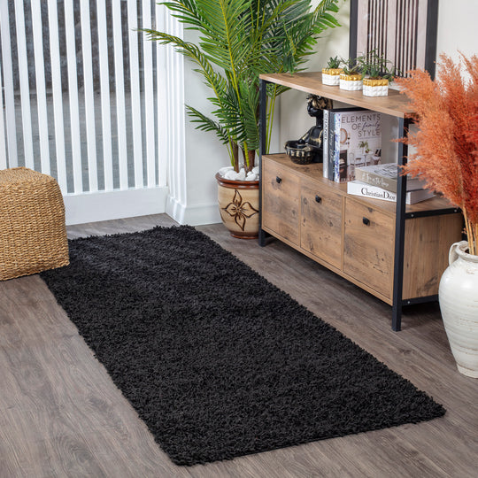 Tapis de Couloir Shaggy Moderne Noir Boracay