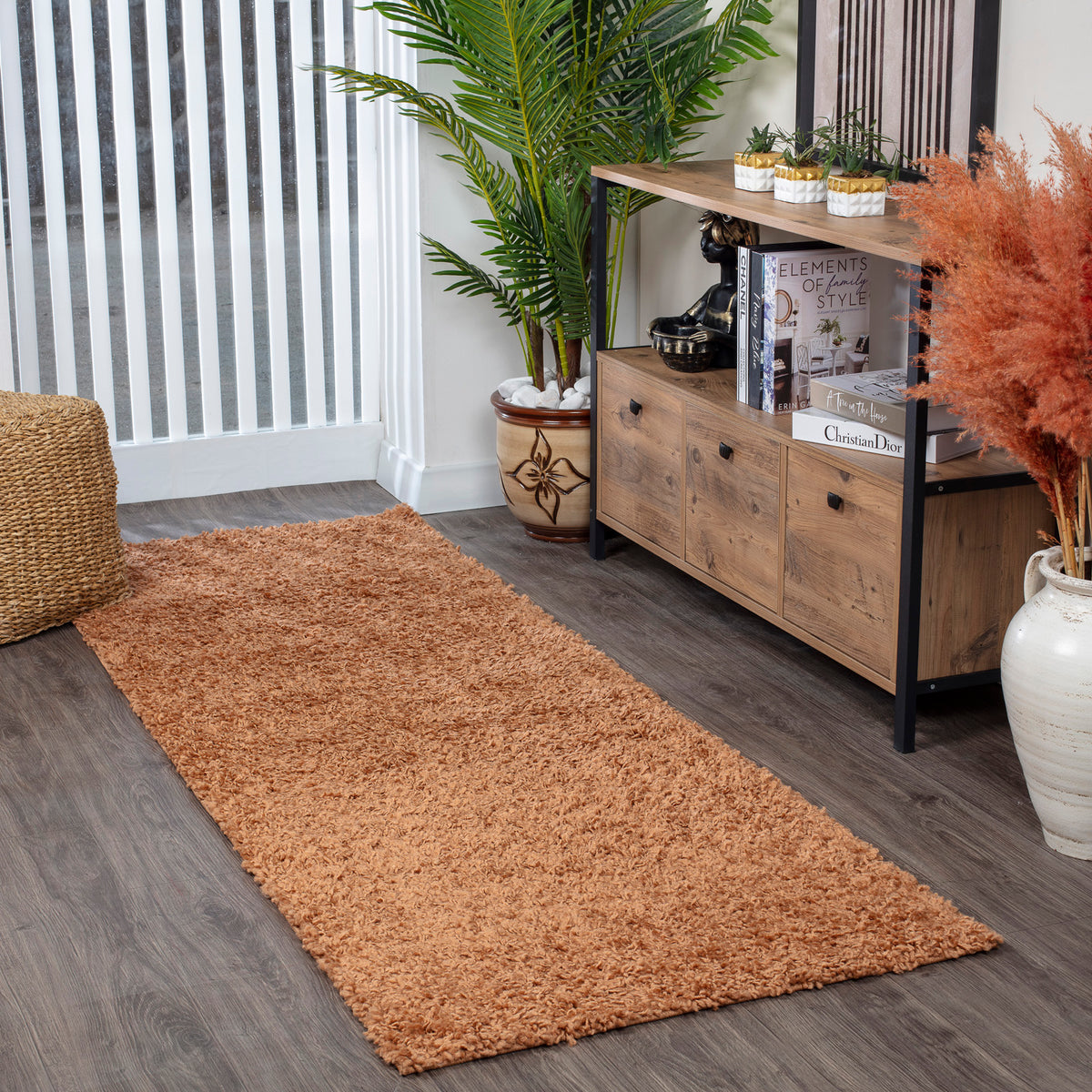 Tapis de couloir SURYA Boracay shaggy moderne, uni à poils longs terracotta