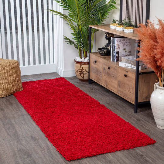 Tapis de Couloir Shaggy Moderne Rouge Boracay