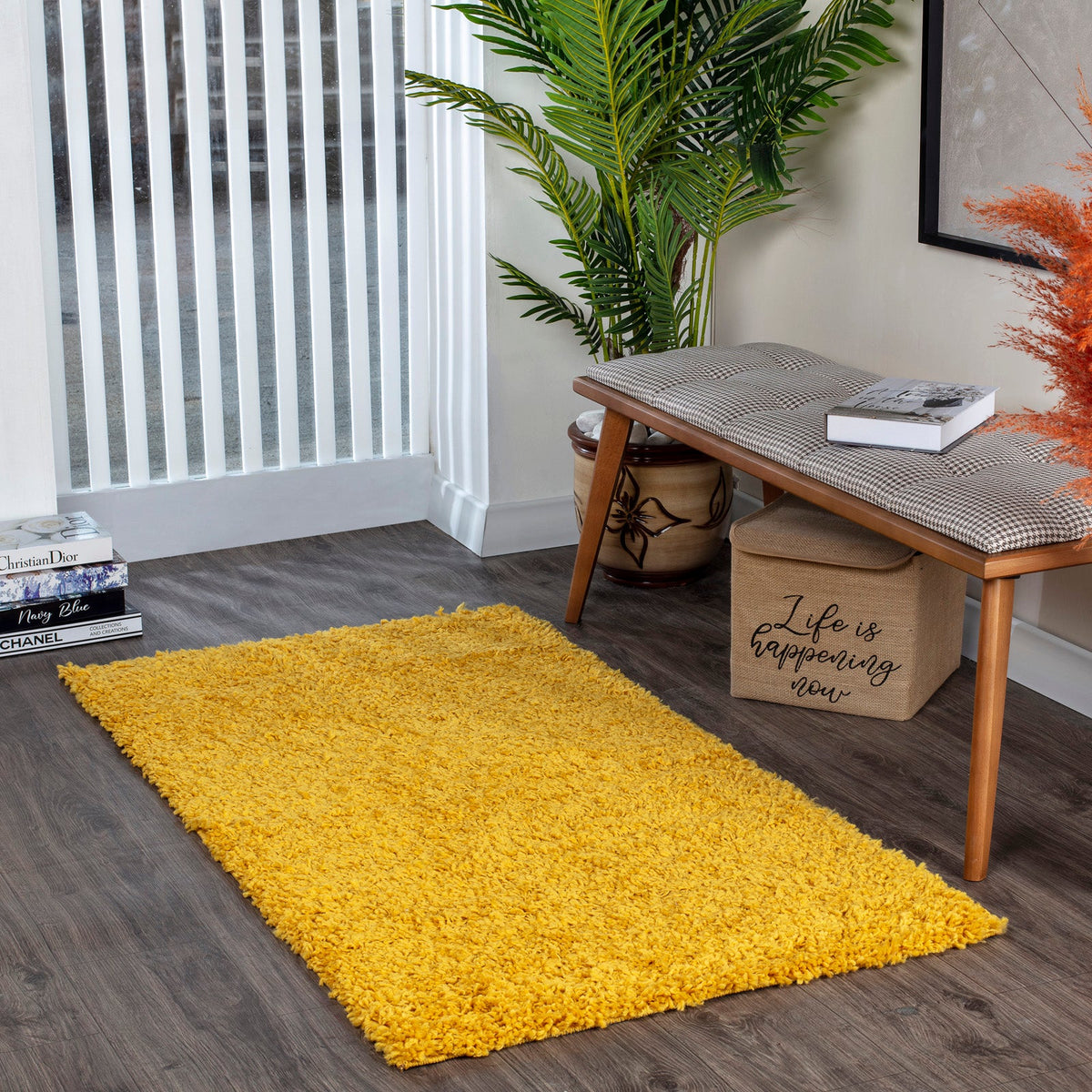 Tapis SURYA Lilly shaggy, uni à poils longs jaune vif, vue 9