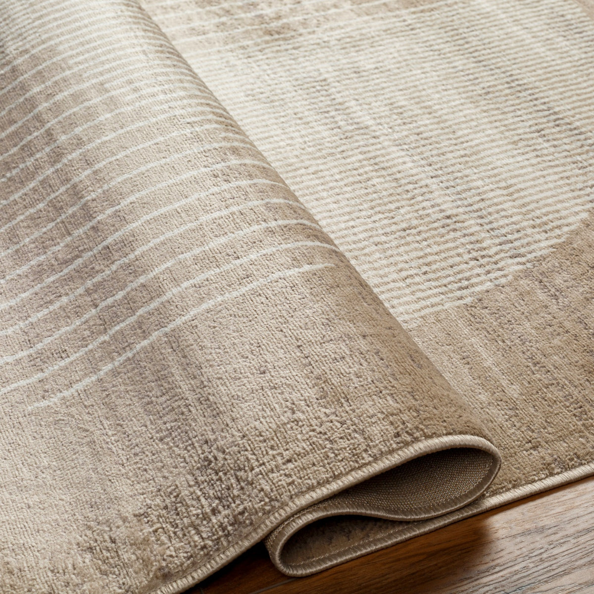 Tapis de couloir Surya Montevideo scandinave, motif d'arches rayées beige sur fond taupe, vue 10