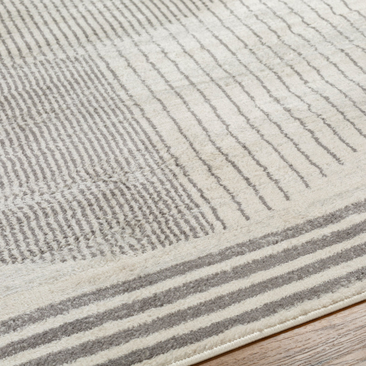 Tapis SURYA Montevideo géométrique, motif cercles rayés gris sur fond beige clair, vue 3