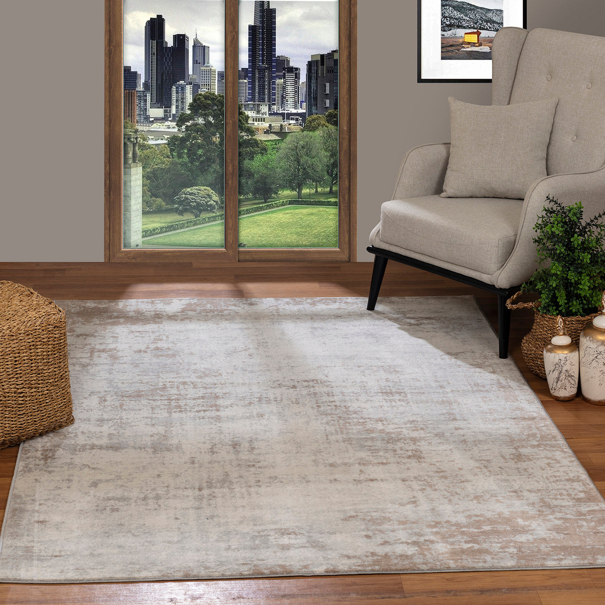 Tapis SURYA Wamba moderne, motif abstrait délavé gris clair et beige, vue 8