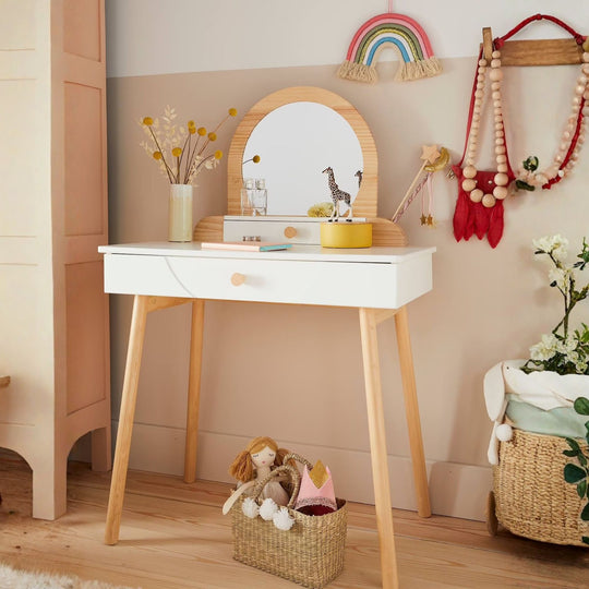 Coiffeuse cannage + accessoires en bois FSC® rose Coiffeuse cannage + accessoires en bois FSC® rose