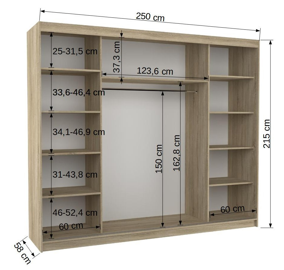 Armoire LES TENDANCES Douko 3 portes coulissantes noir miroir 250cm — photo produit